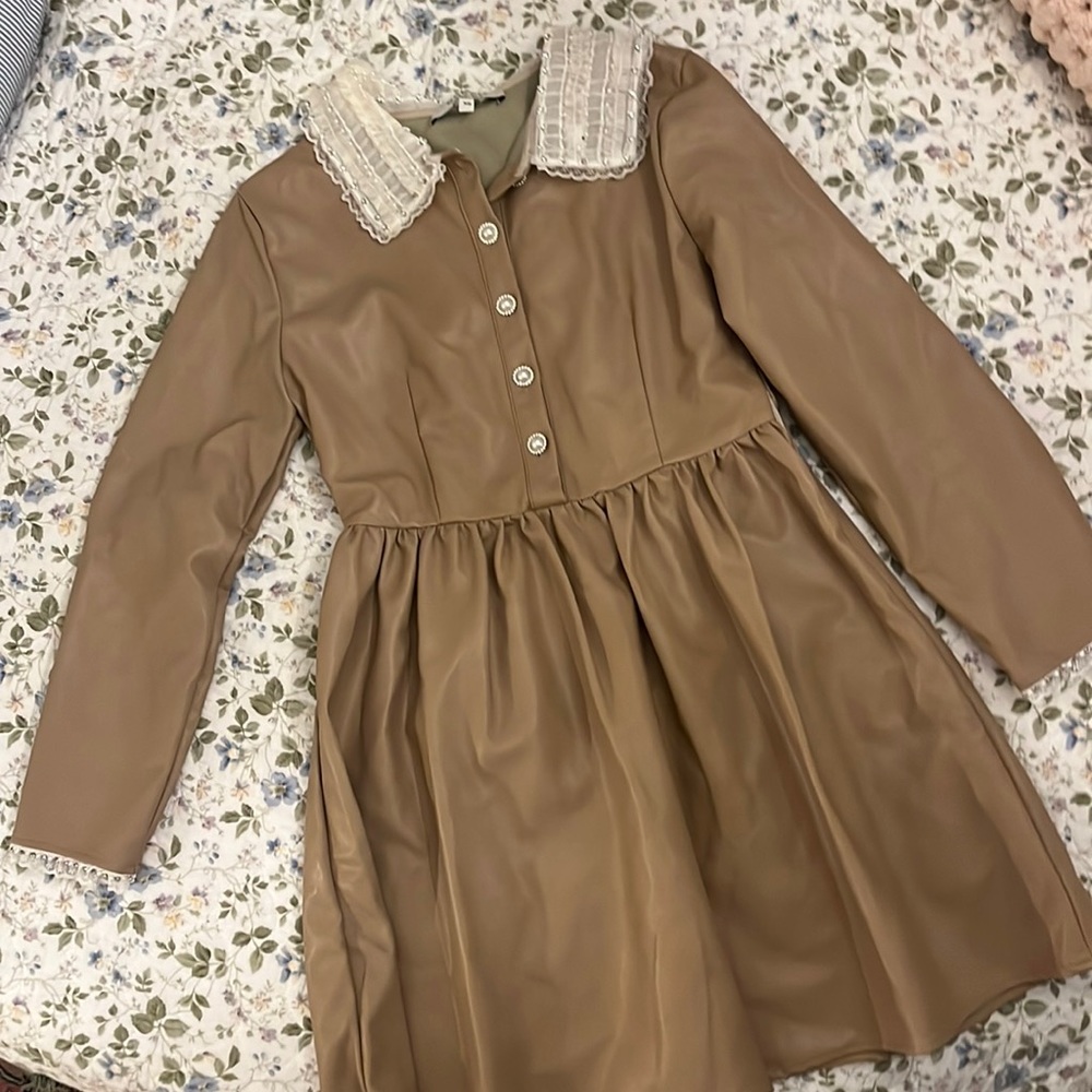 Beige Faux Leather Dress